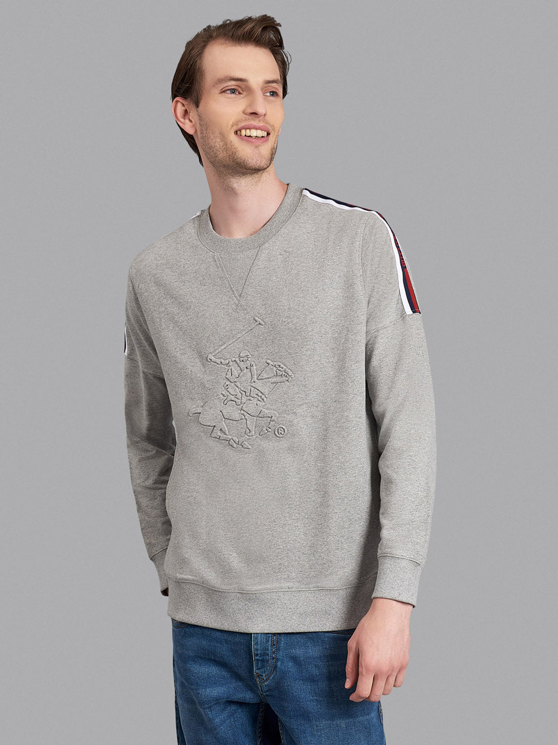 Beverly Hills Polo Club UK-EMBOSSED LOGO SWEATSHIRT HEATHER GREY