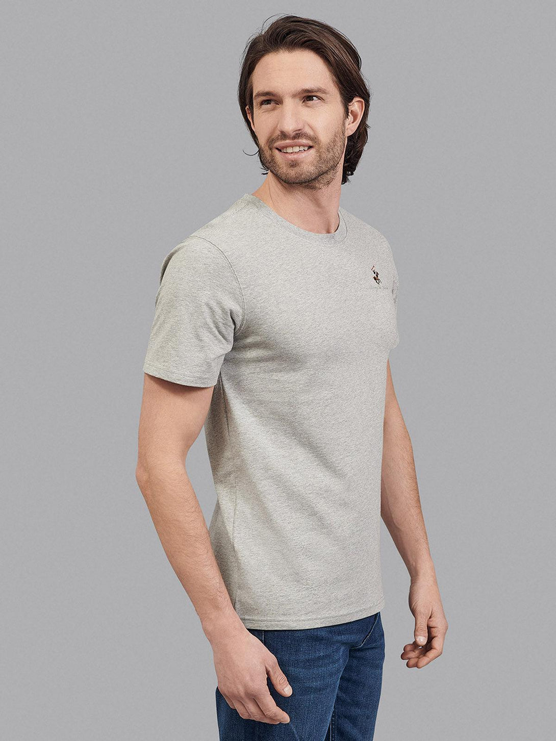 Beverly Hills Polo Club UK-ESSENTIAL FULL COLOUR SIGNATURE T-SHIRT HEATHER GREY