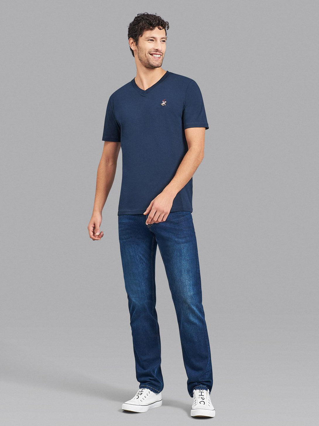 Beverly Hills Polo Club UK-ESSENTIAL FULL COLOUR SIGNATURE V-NECK T-SHIRT TRUE NAVY