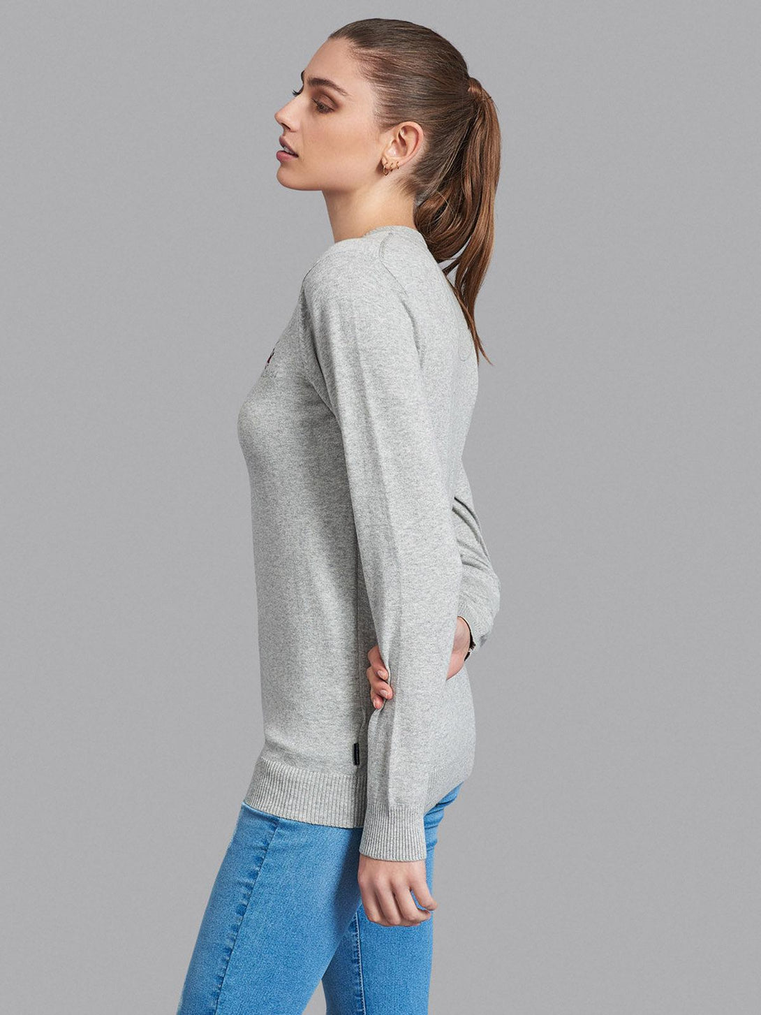 Beverly Hills Polo Club UK-ESSENTIAL POLO PONY V-NECK SWEATER HEATHER GREY