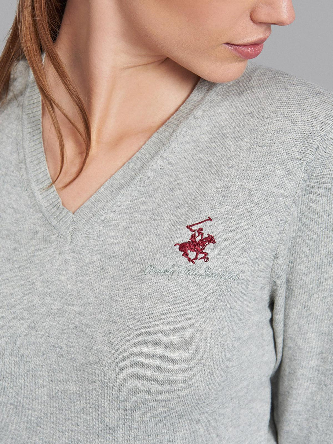 Beverly Hills Polo Club UK-ESSENTIAL POLO PONY V-NECK SWEATER HEATHER GREY