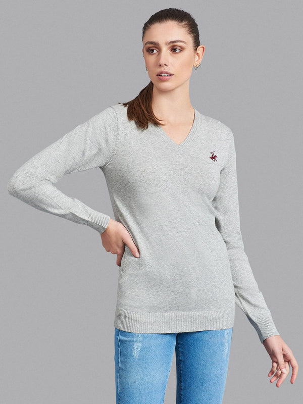 Beverly Hills Polo Club UK-ESSENTIAL POLO PONY V-NECK SWEATER HEATHER GREY