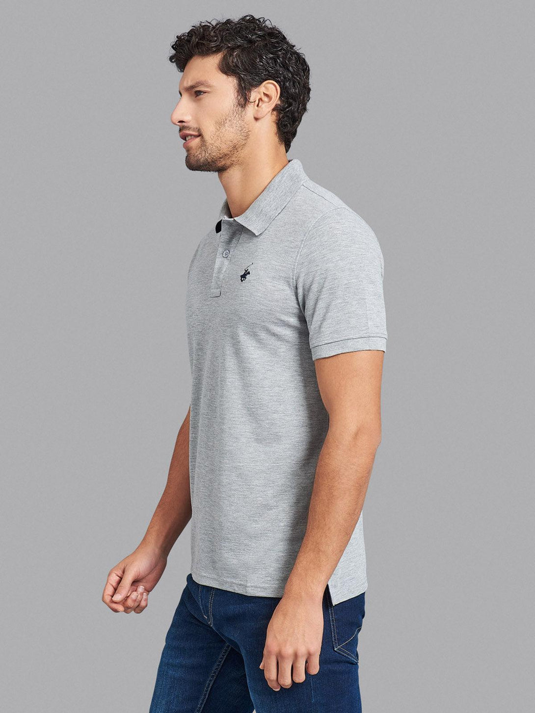 Beverly Hills Polo Club UK-ESSENTIAL POLO SHIRT HEATHER GREY