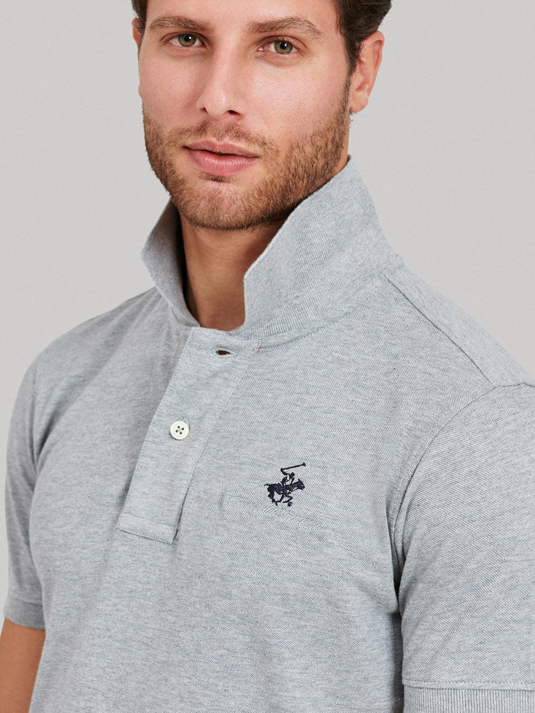 Beverly Hills Polo Club UK-ESSENTIAL SIGNATURE POLO SHIRT HEATHER GREY