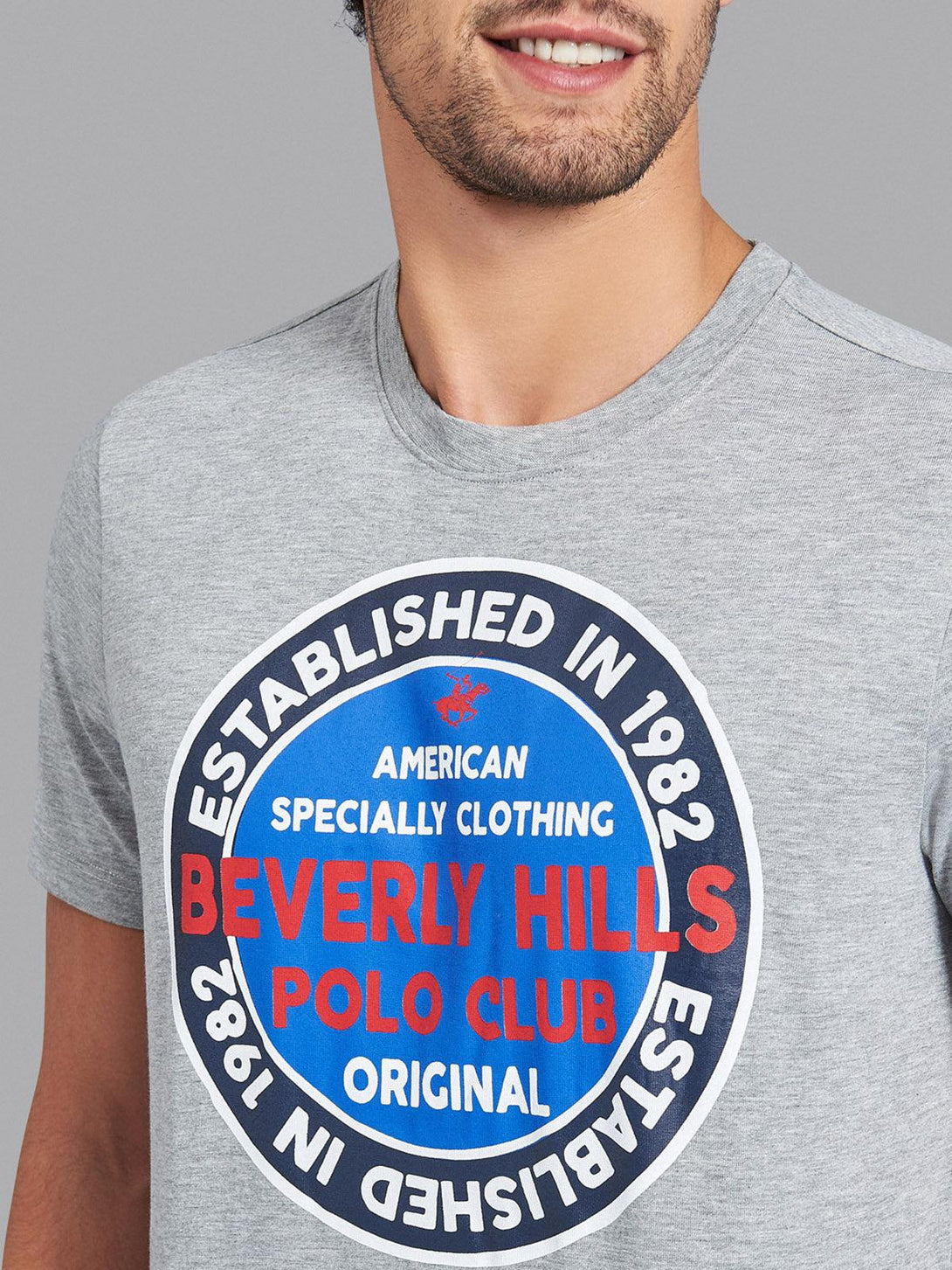 Beverly Hills Polo Club UK-ESTABLISHED IN 1982 T-SHIRT HEATHER GREY