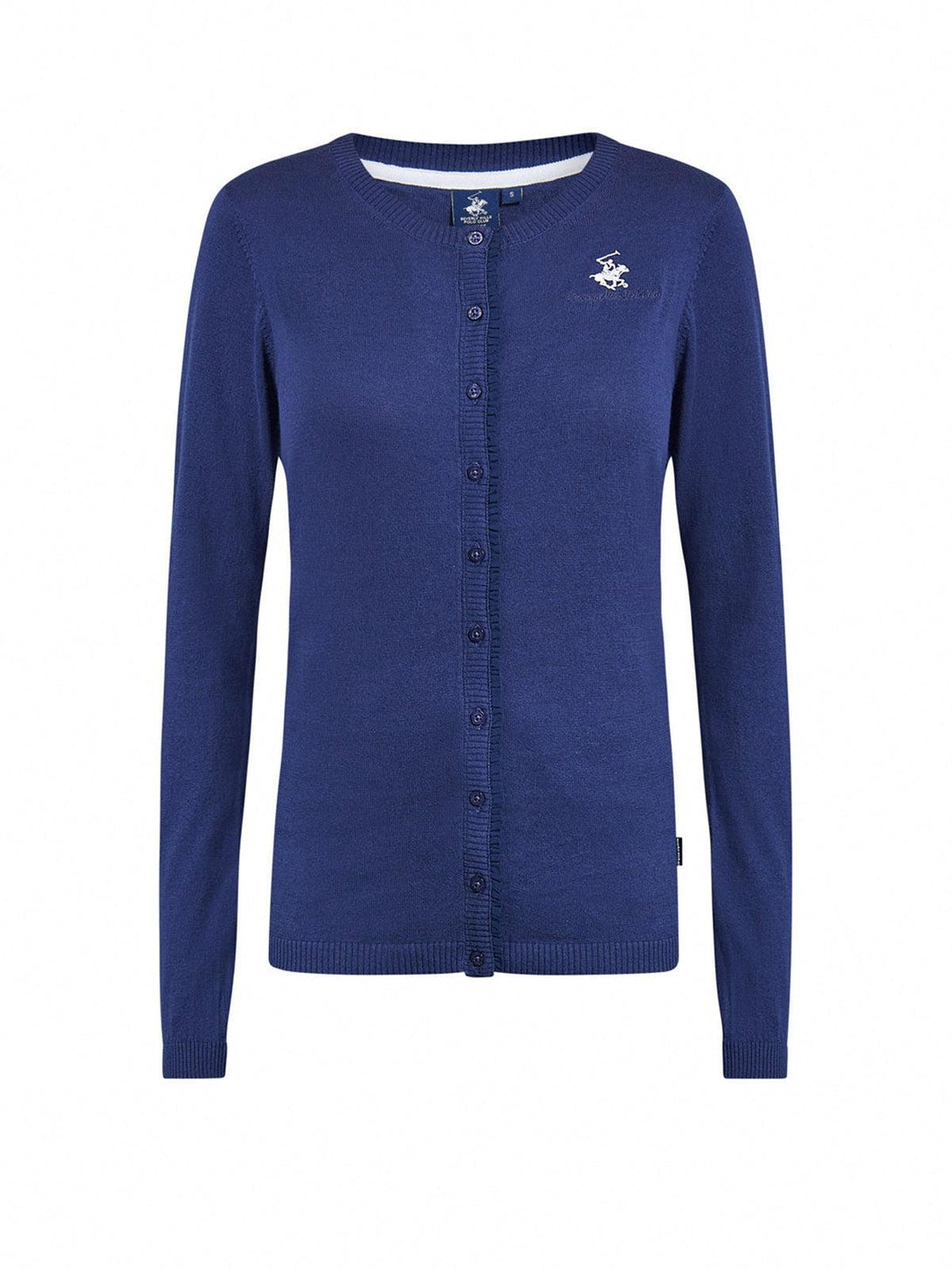 Beverly Hills Polo Club UK-FRILLED BUTTON PLACKET ESSENTIAL LOGO CARDIGAN TRUE NAVY