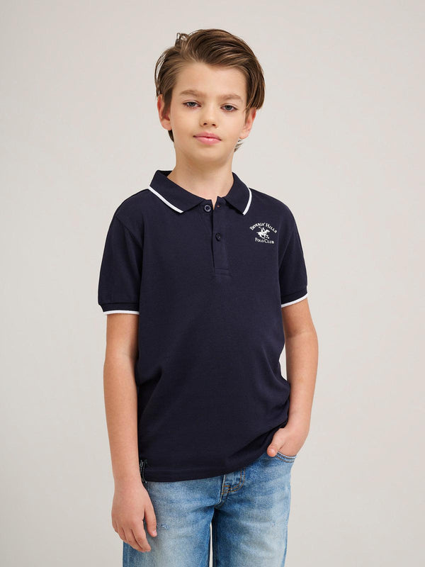 Beverly Hills Polo Club UK-JUNIOR TIPPED POLO PONY POLO SHIRT NAVY