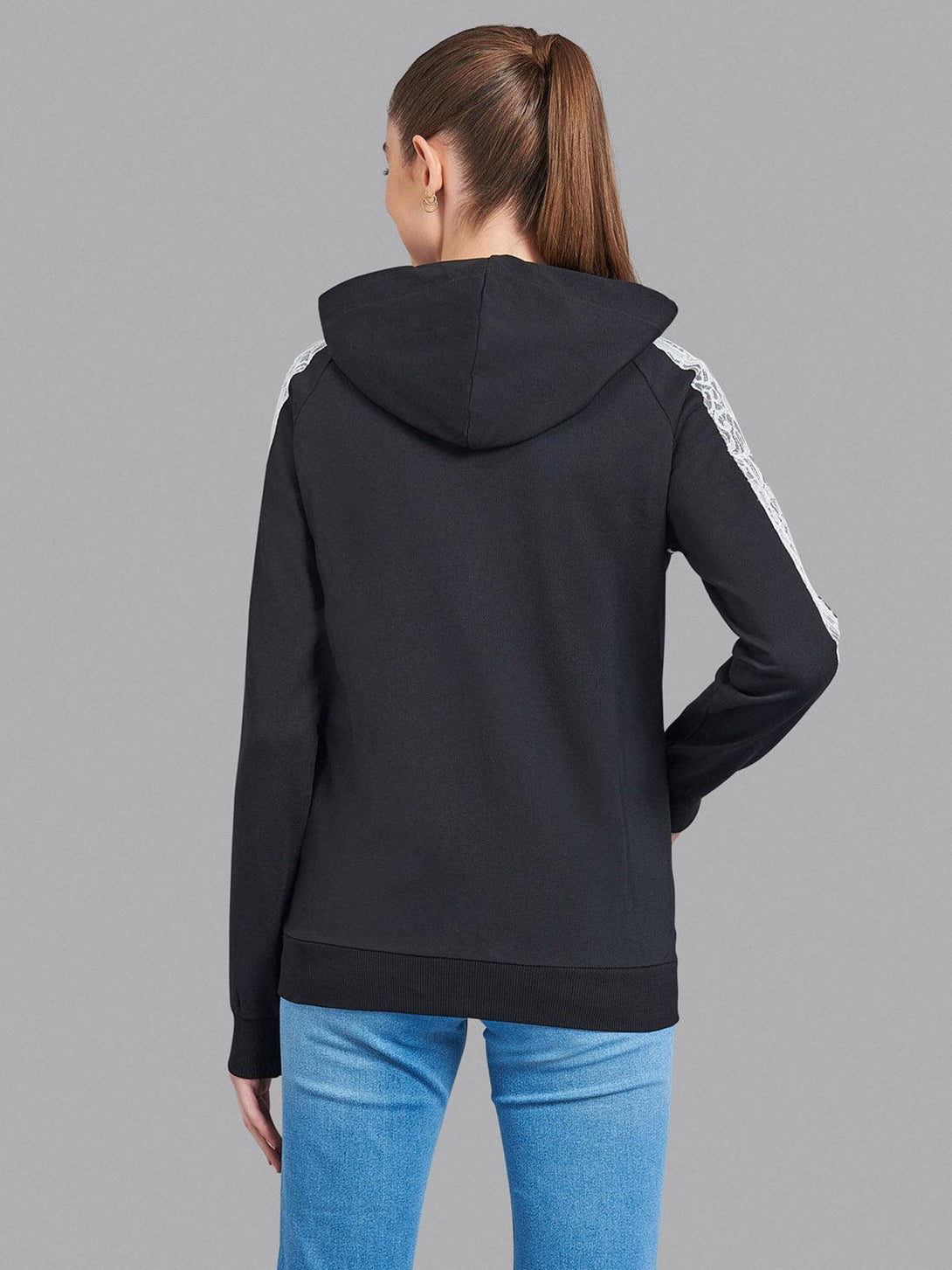 Beverly Hills Polo Club UK-LACE SLEEVE ZIP HOODIE BLACK