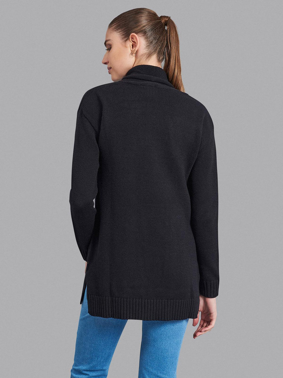 Beverly Hills Polo Club UK-OPEN ROLLED HEM CARDIGAN BLACK