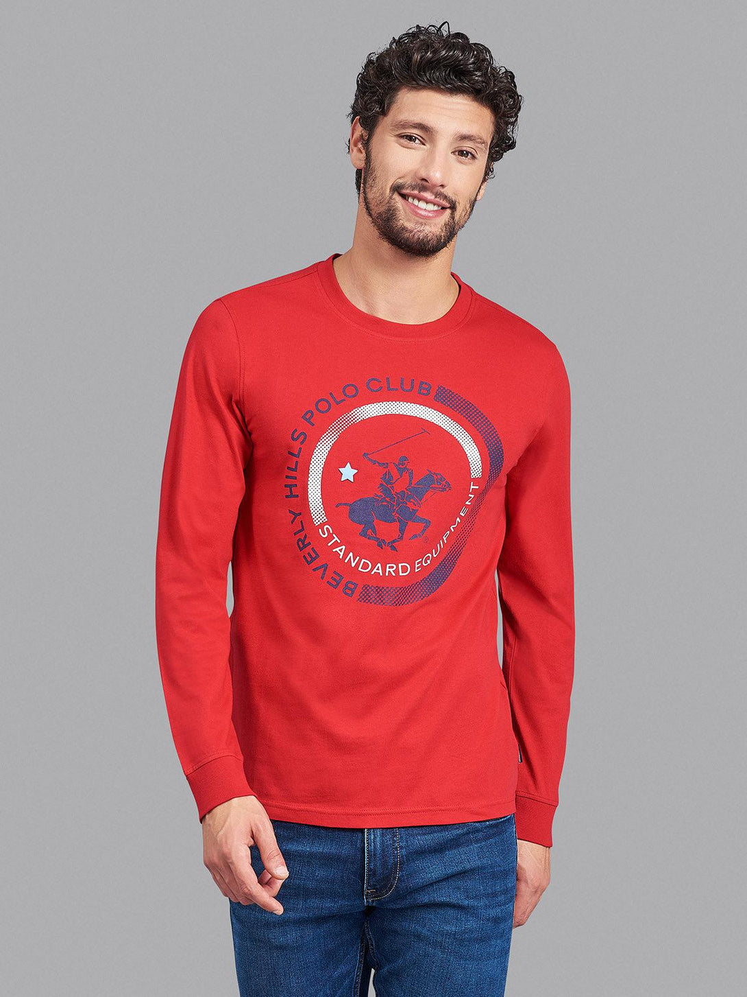 Beverly Hills Polo Club UK-OVERSIZED STANDARD EQUIPMENT LOGO LS T-SHIRT AA RED