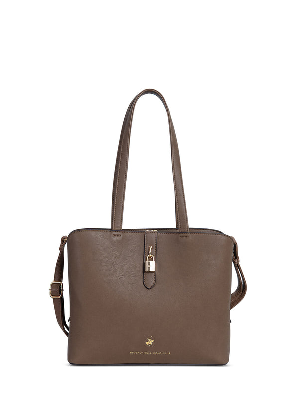 Beverly Hills Polo Club UK-POLISHED PADLOCK HANDBAG TAUPE