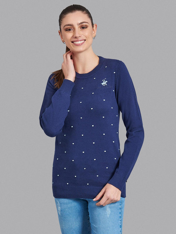 Beverly Hills Polo Club UK-POLKA DOT ESSENTIAL SWEATER TRUE NAVY