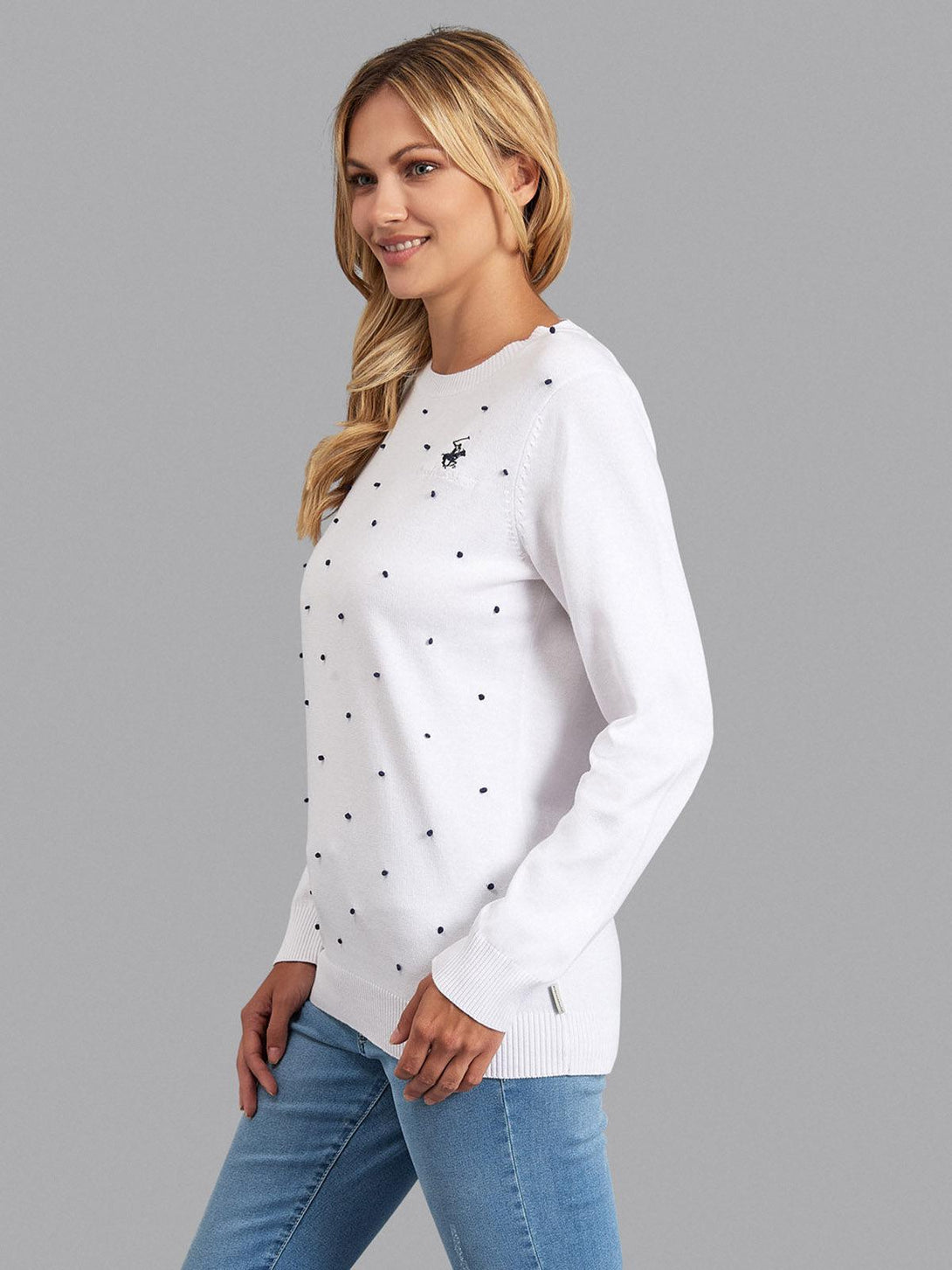 Beverly Hills Polo Club UK-POLKA DOT ESSENTIAL SWEATER WHITE