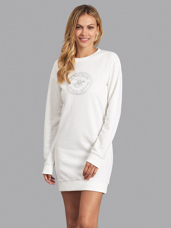 Beverly Hills Polo Club UK-POLO CLUB GRAPHIC SWEATSHIRT MINI DRESS WHITE