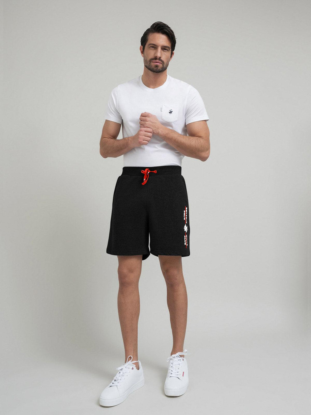 Beverly Hills Polo Club UK-POLO CLUB STRIPE LOGO FLEECE SHORTS BLACK