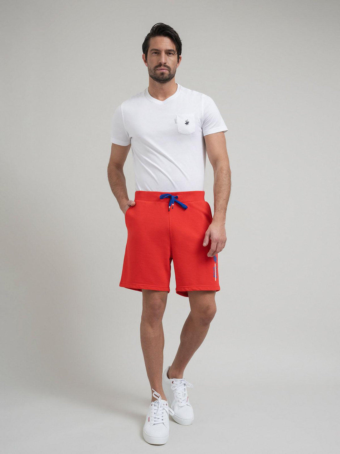 Beverly Hills Polo Club UK-POLO CLUB STRIPE LOGO FLEECE SHORTS RED