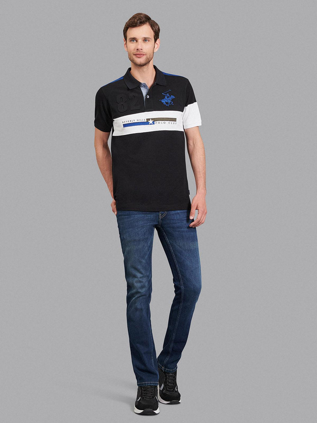 Beverly Hills Polo Club UK-POLO SPORT 82 CONTRAST POLO SHIRT BLACK