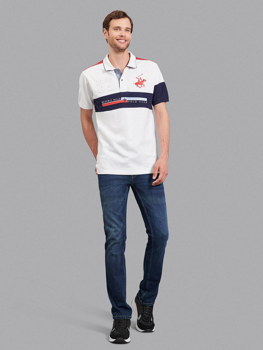 Beverly Hills Polo Club UK-POLO SPORT 82 CONTRAST POLO SHIRT WHITE