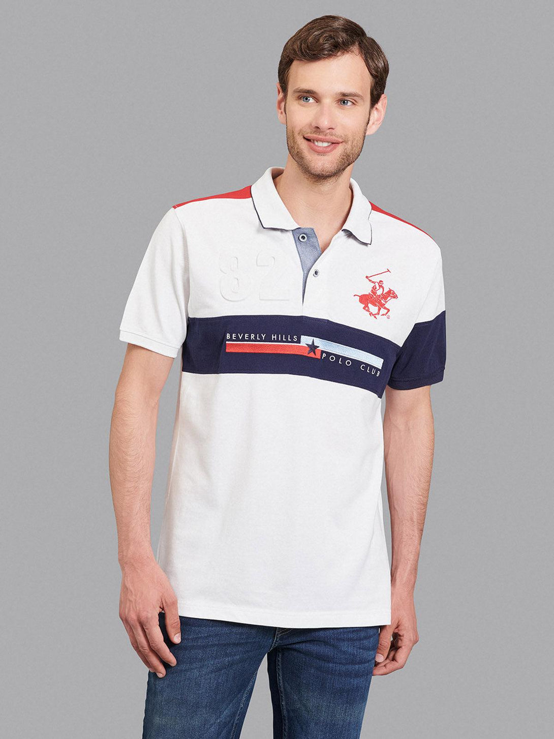 Beverly Hills Polo Club UK-POLO SPORT 82 CONTRAST POLO SHIRT WHITE