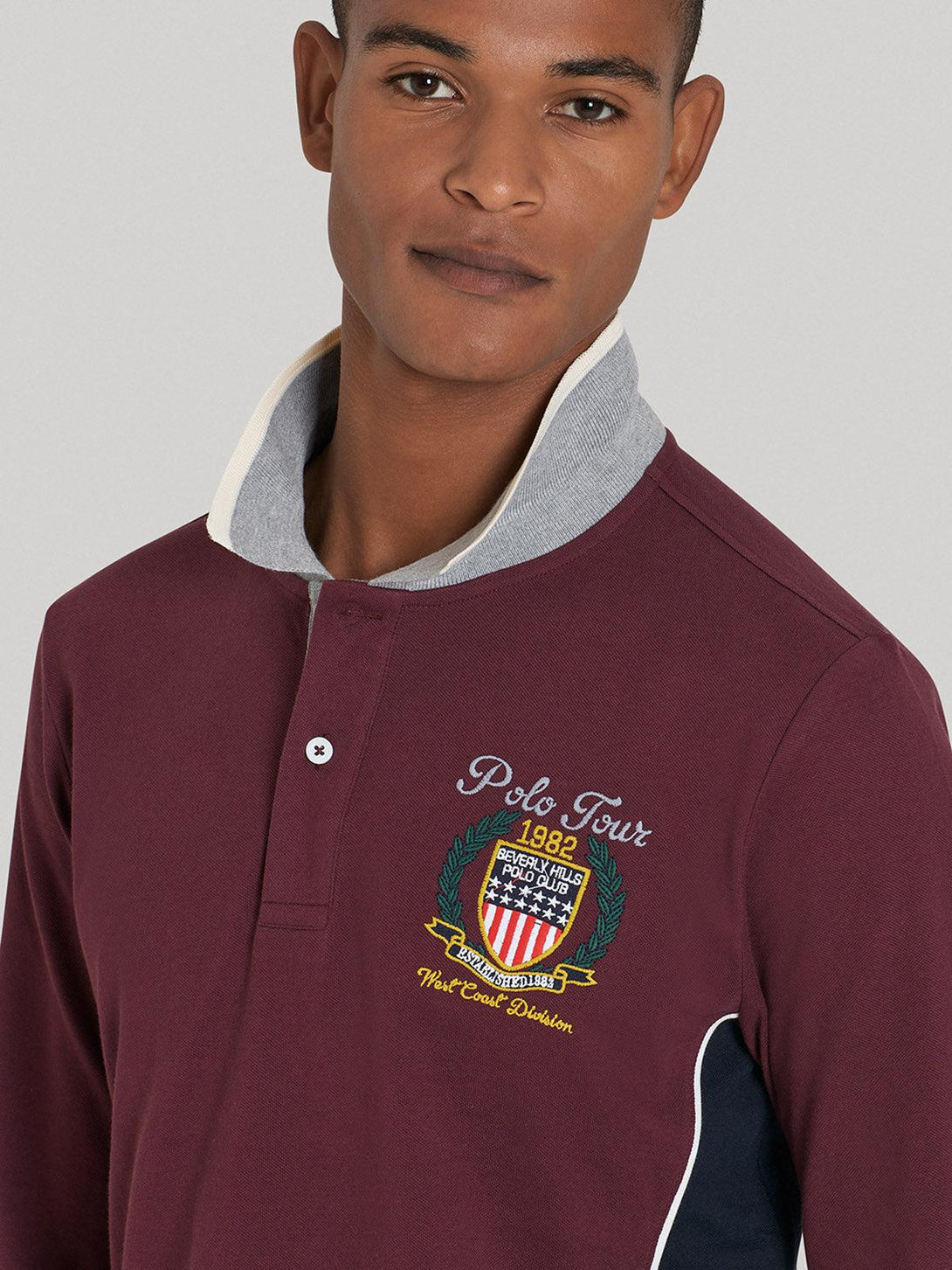 Beverly Hills Polo Club UK-POLO TOUR LS POLO SHIRT BORDEAUX