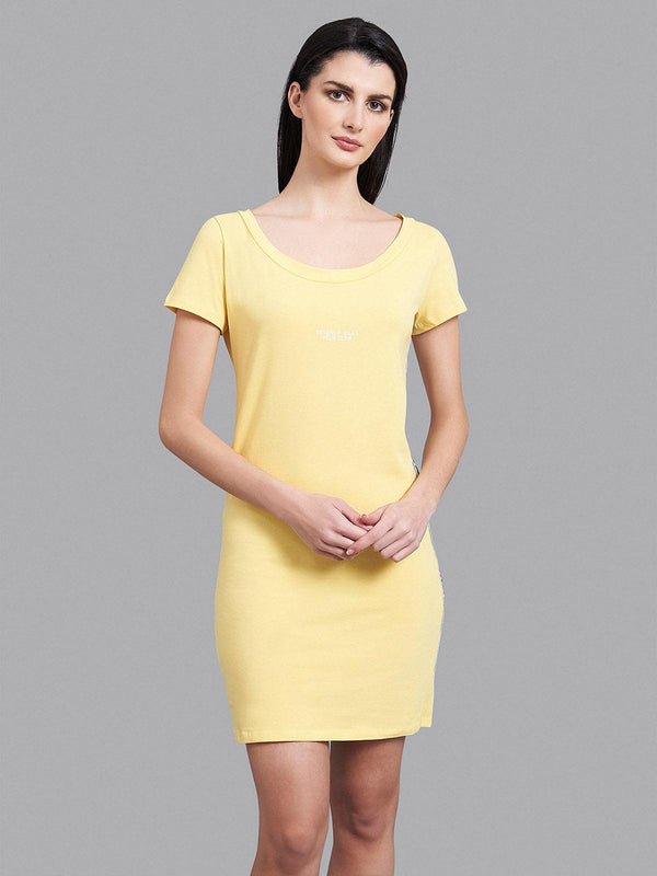 Beverly Hills Polo Club UK-SCOOP NECK BHPC SIDE TAPE DRESS YELLOW