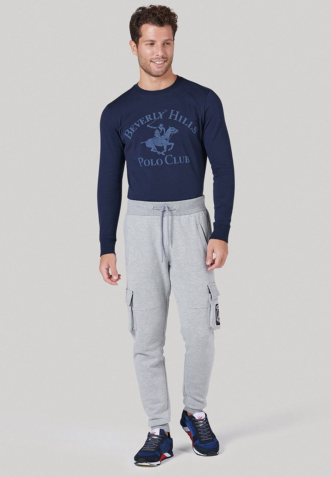 Beverly Hills Polo Club UK-SEAMED COMBAT POCKET JOGGERS GREY MELANGE