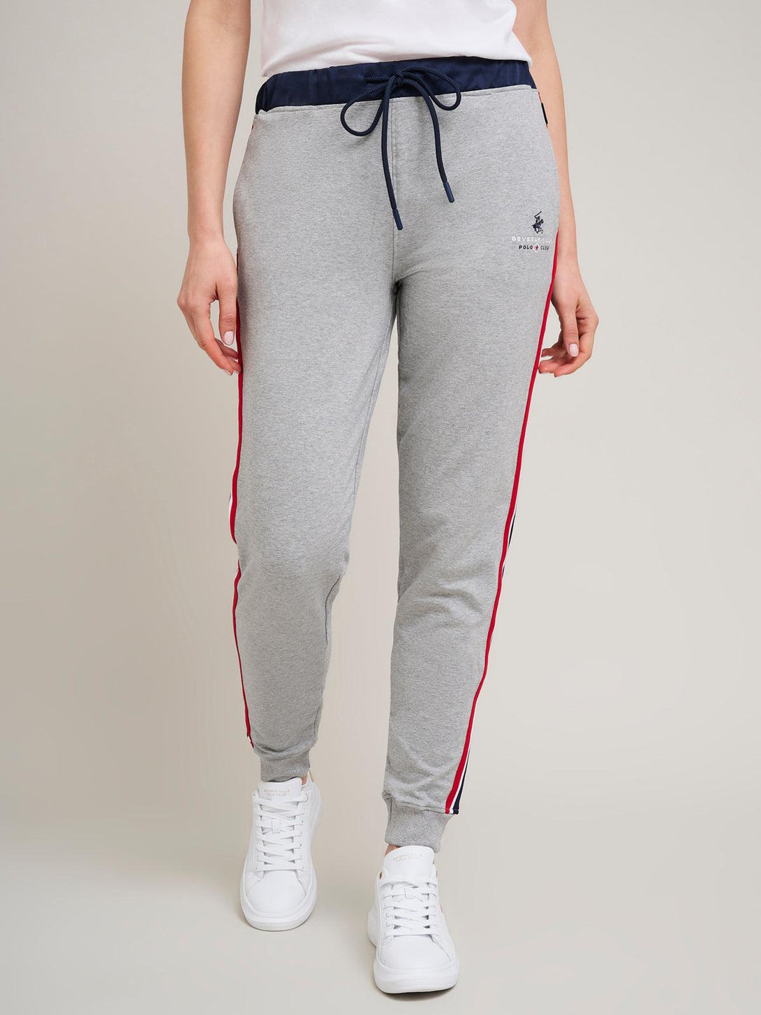 Beverly Hills Polo Club UK-SILKY WAISTBAND STRIPE JOGGERS HEATHER GREY