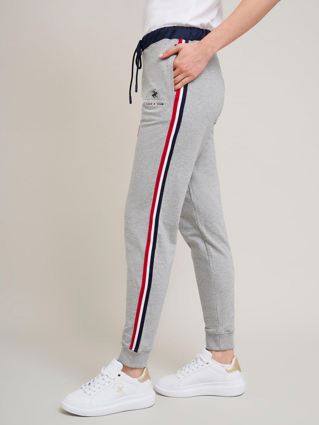 Beverly Hills Polo Club UK-SILKY WAISTBAND STRIPE JOGGERS HEATHER GREY