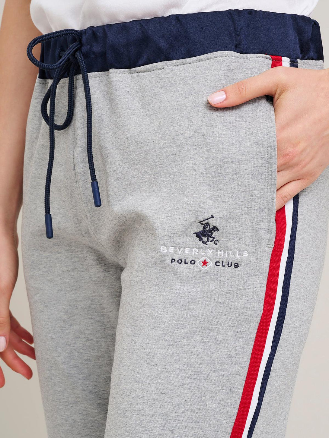 Beverly Hills Polo Club UK-SILKY WAISTBAND STRIPE JOGGERS HEATHER GREY