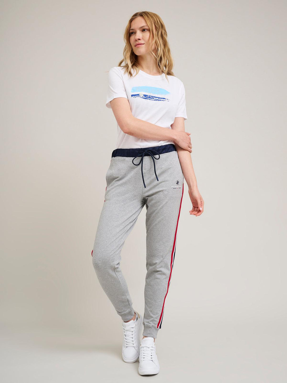 Beverly Hills Polo Club UK-SILKY WAISTBAND STRIPE JOGGERS HEATHER GREY