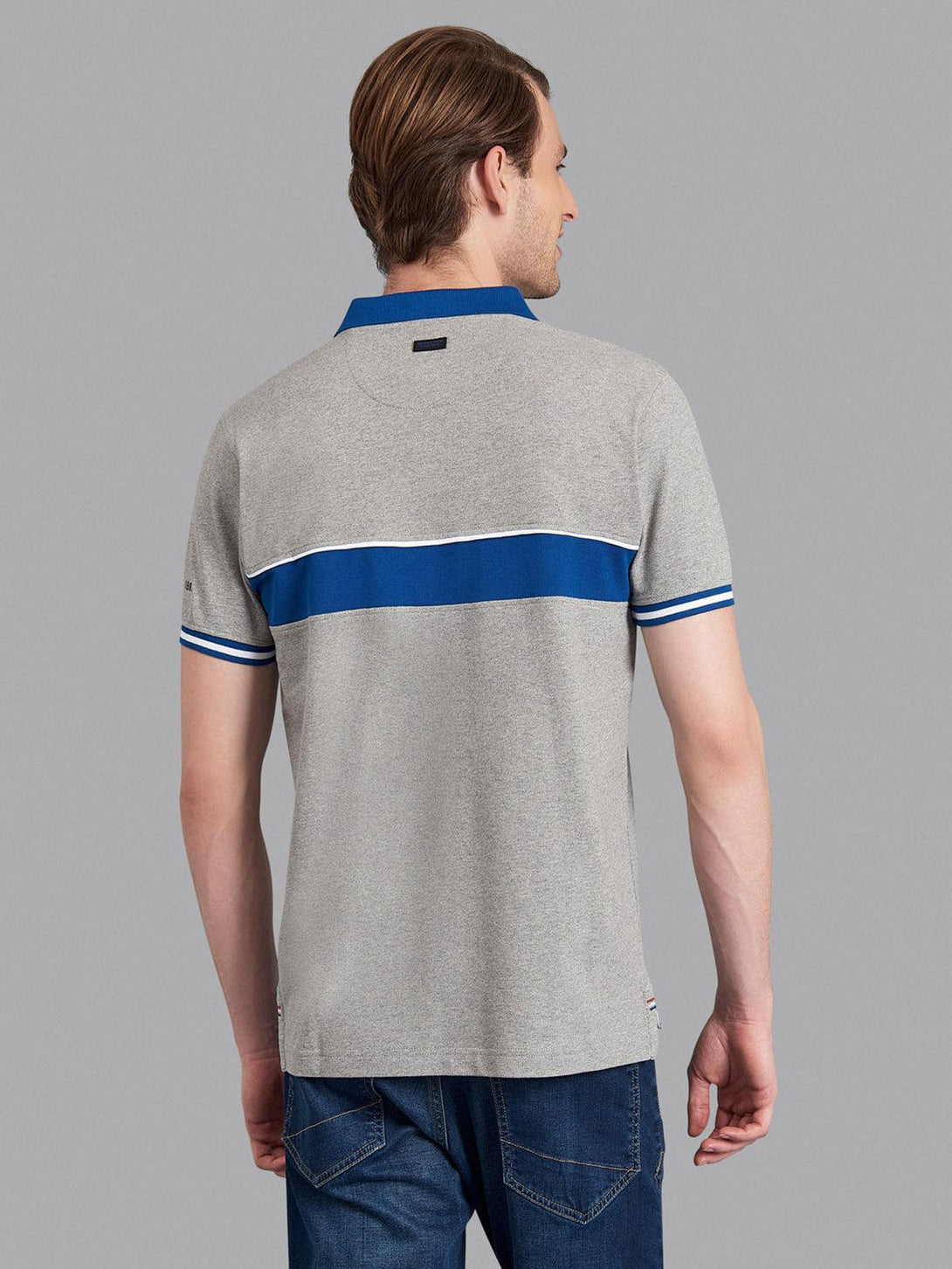 Beverly Hills Polo Club UK-SINCE 82 CONTRAST STRIPE POLO SHIRT HEATHER GREY