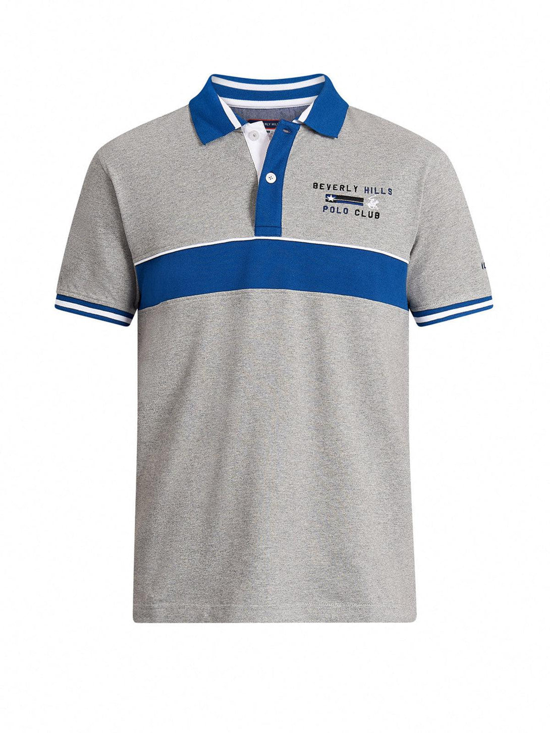 Beverly Hills Polo Club UK-SINCE 82 CONTRAST STRIPE POLO SHIRT HEATHER GREY