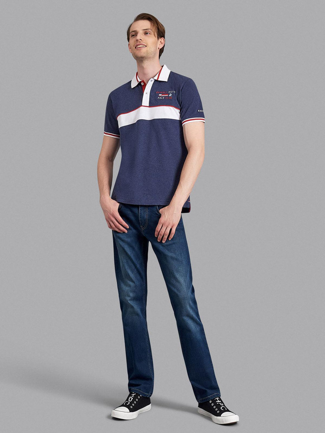 Beverly Hills Polo Club UK-SINCE 82 CONTRAST STRIPE POLO SHIRT TRUE NAVY