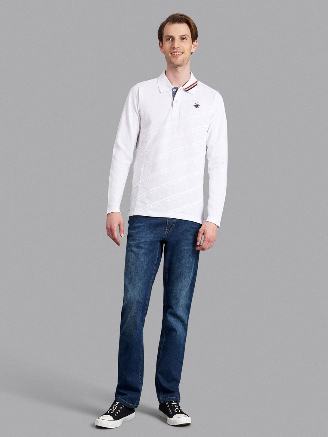 Beverly Hills Polo Club UK-SLASH FRONT LS POLO SHIRT WHITE