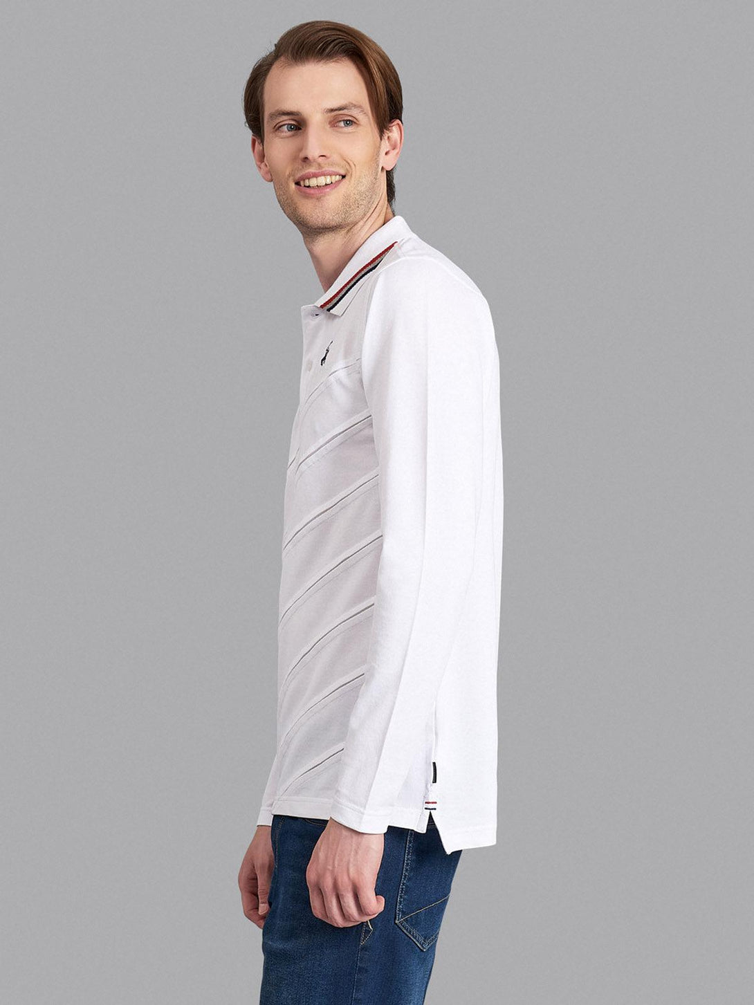 Beverly Hills Polo Club UK-SLASH FRONT LS POLO SHIRT WHITE