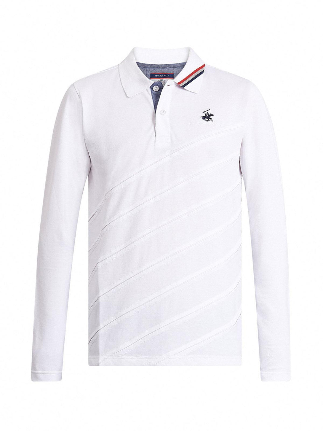 Beverly Hills Polo Club UK-SLASH FRONT LS POLO SHIRT WHITE