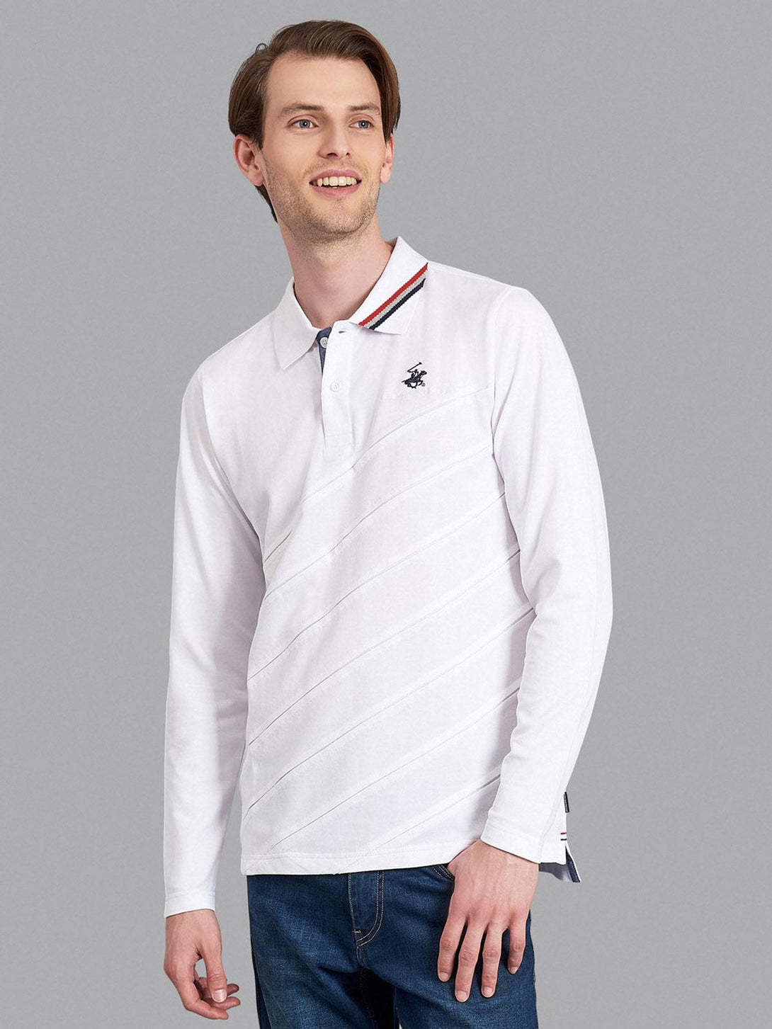 Beverly Hills Polo Club UK-SLASH FRONT LS POLO SHIRT WHITE