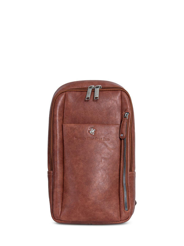 Beverly Hills Polo Club UK-SLING LEATHER LOOK BACKPACK BROWN