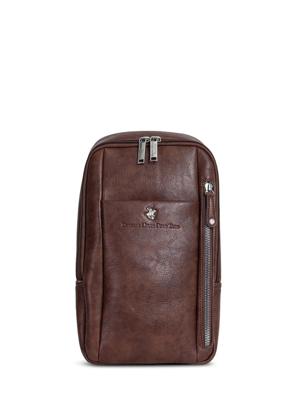 Beverly Hills Polo Club UK-SLING LEATHER LOOK BACKPACK DARK BROWN