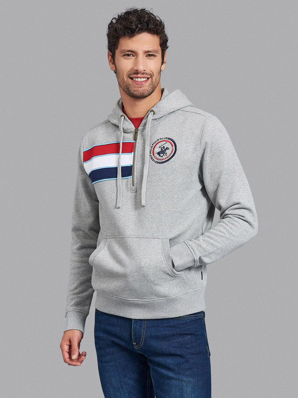 Beverly Hills Polo Club UK-STANDARD EQUIPMENT 1/4 ZIP HOODIE HEATHER GREY