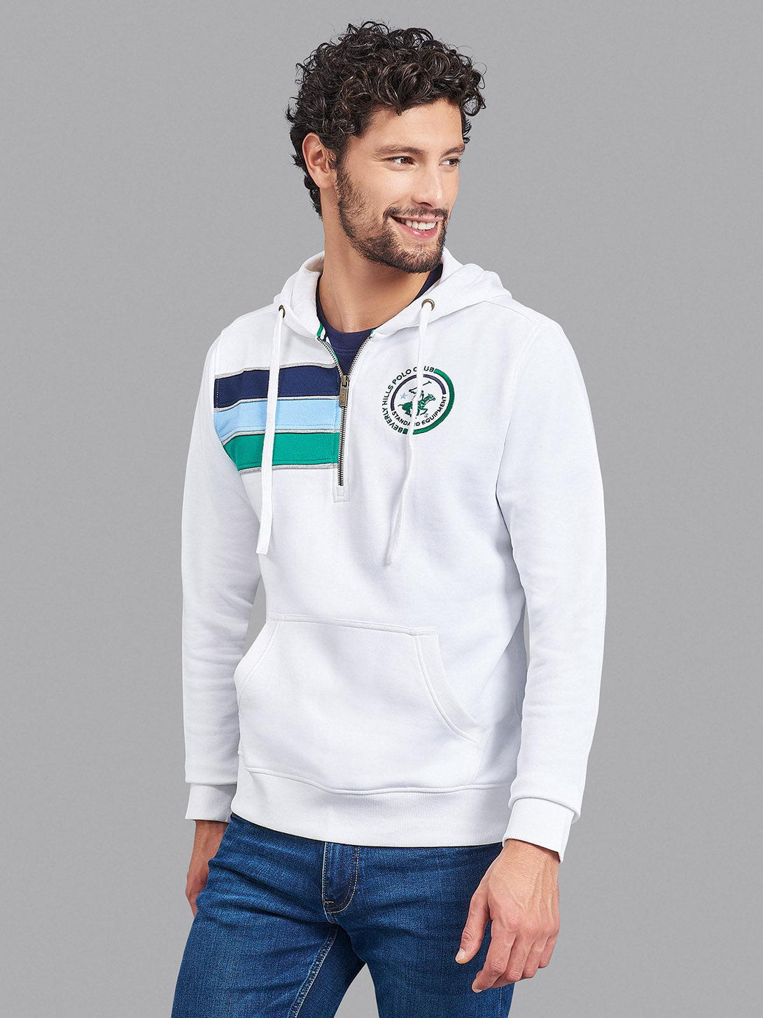 Beverly Hills Polo Club UK-STANDARD EQUIPMENT 1/4 ZIP HOODIE WHITE