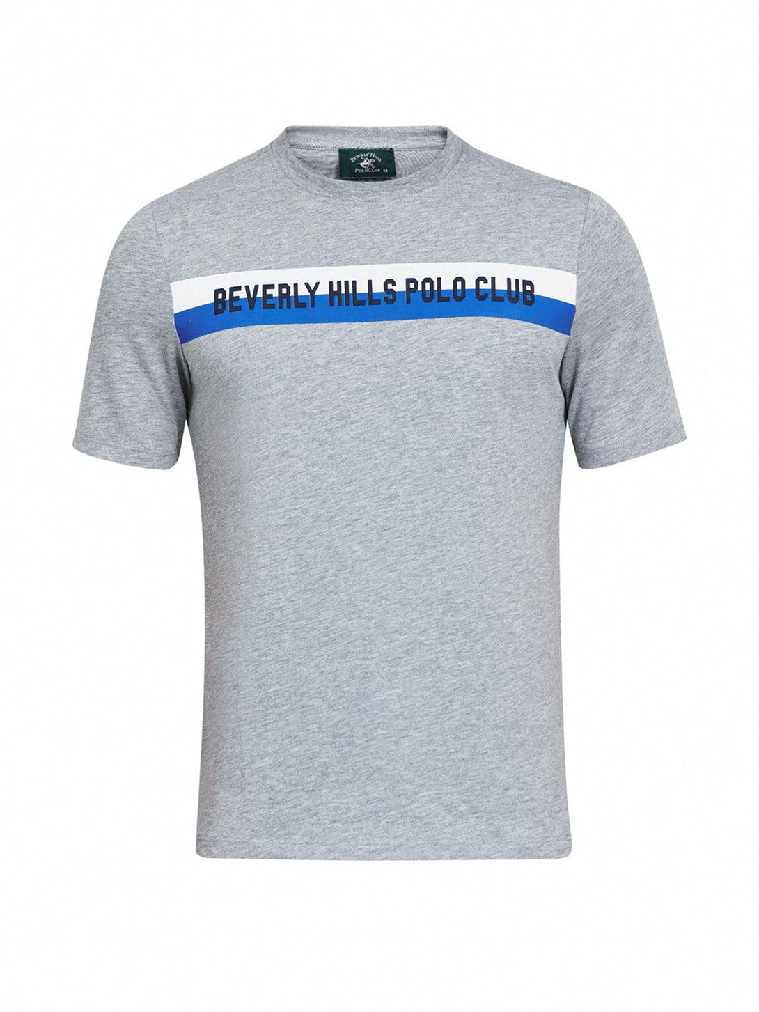 Beverly Hills Polo Club UK-STRIPE LOGO GRAPHIC T-SHIRT HEATHER GREY