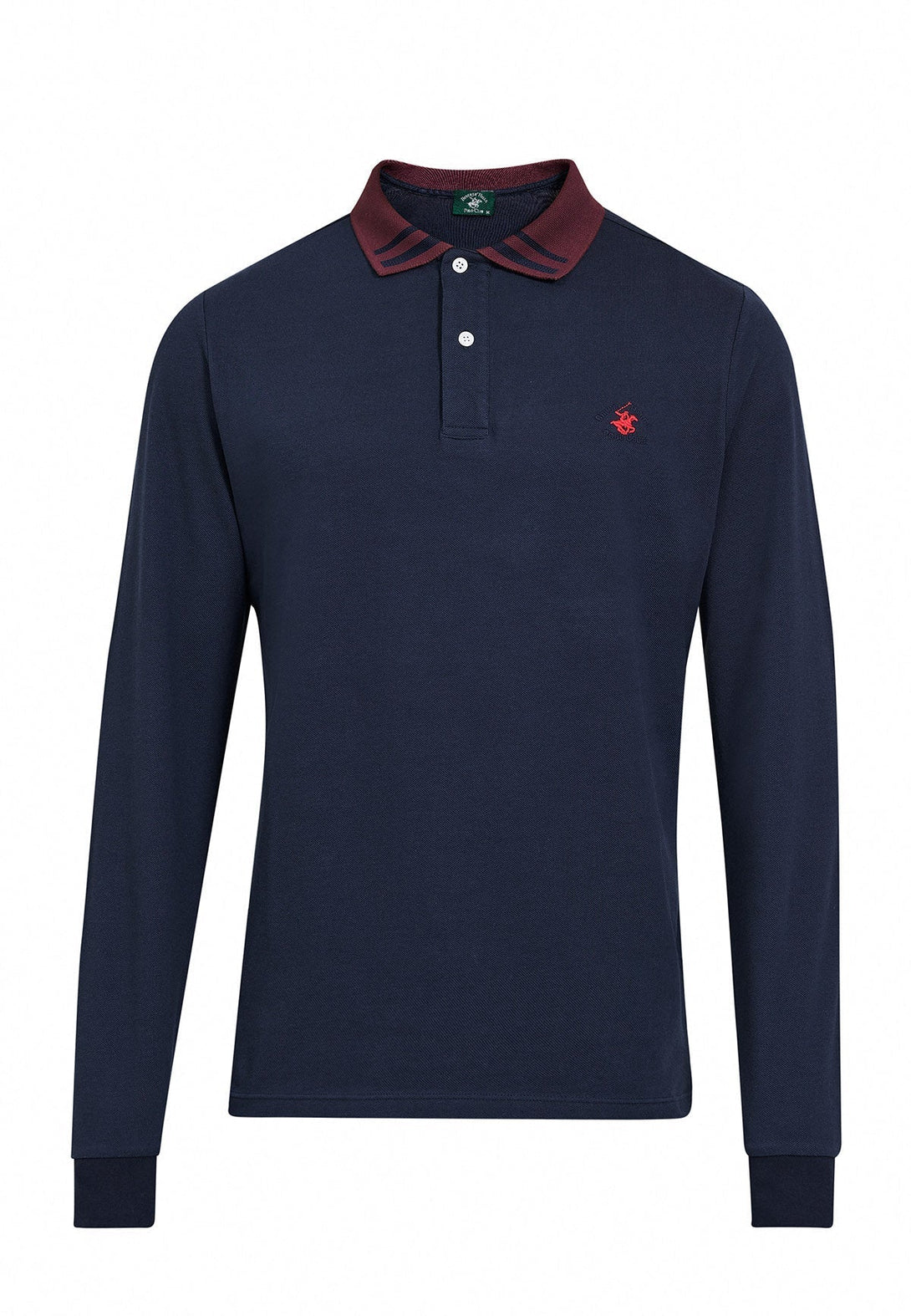 Beverly Hills Polo Club UK-STRIPED CONTRAST COLLAR LS POLO SHIRT NAVY