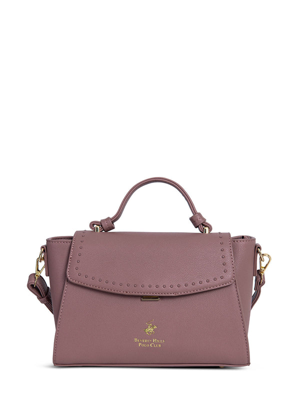 Beverly Hills Polo Club UK-STUDDED HANDBAG DARK PINK