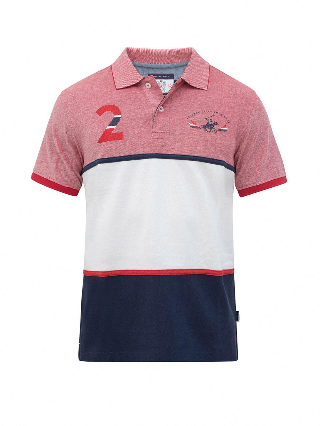 Beverly Hills Polo Club UK-TEAM PANEL LARGE FLAG PONY POLO SHIRT AA RED