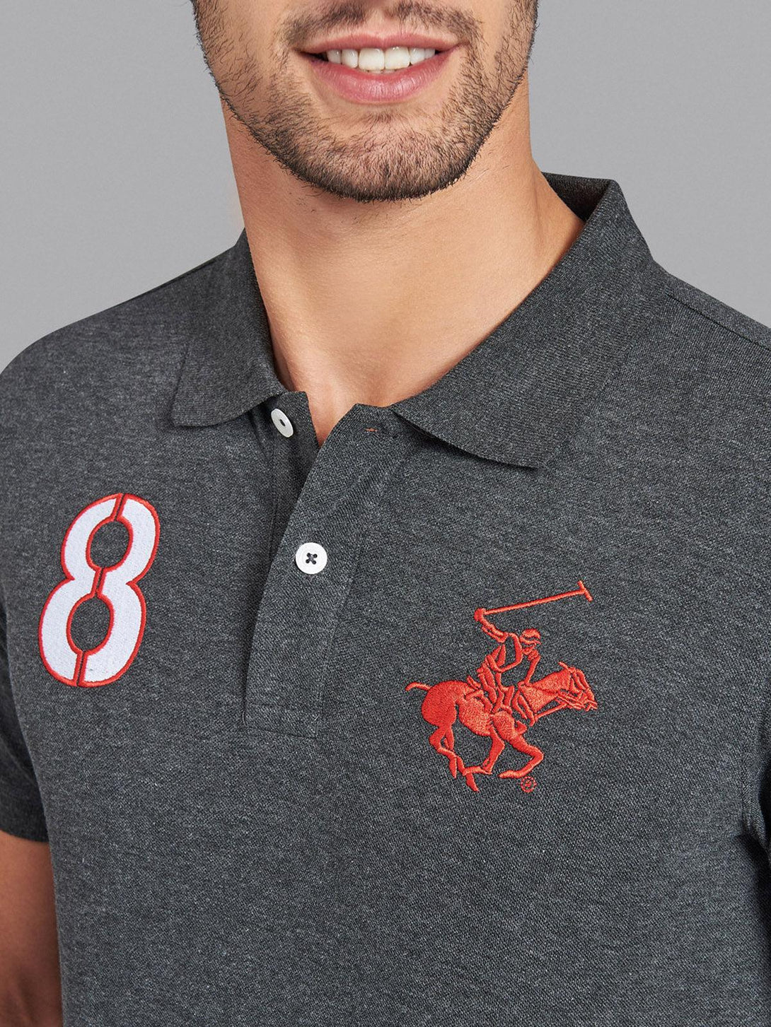 Beverly Hills Polo Club UK-TEAM SIGNATURE LARGE PONY POLO SHIRT HEATHER CHARCOAL