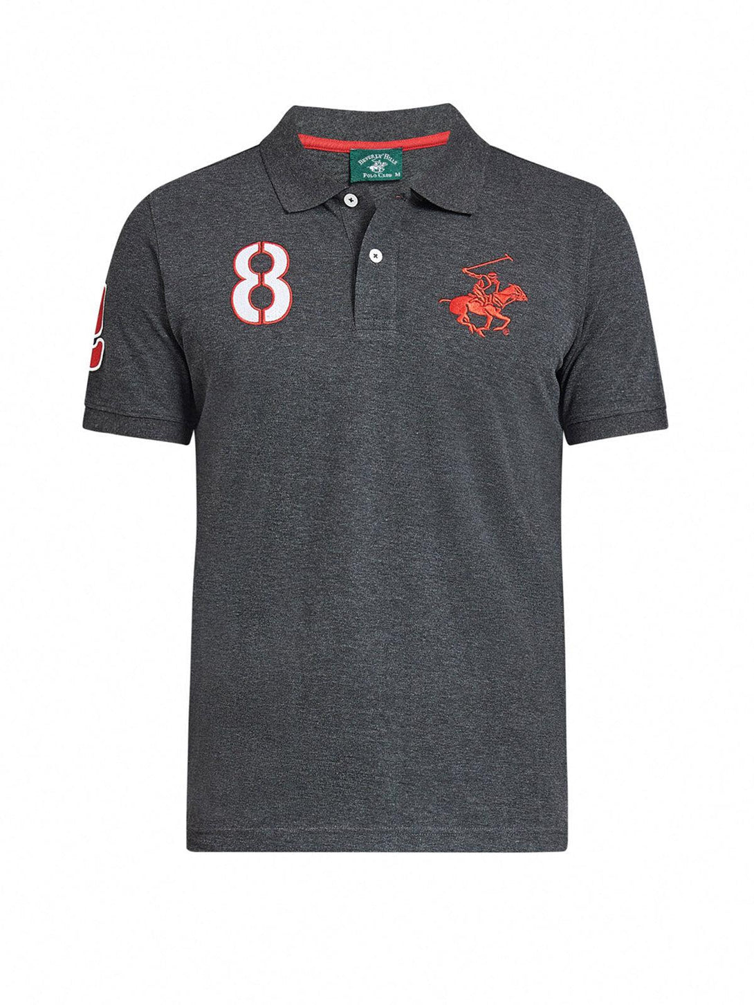 Beverly Hills Polo Club UK-TEAM SIGNATURE LARGE PONY POLO SHIRT HEATHER CHARCOAL