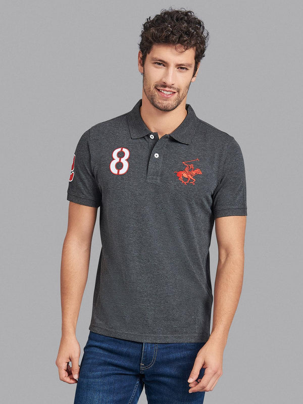 Beverly Hills Polo Club UK-TEAM SIGNATURE LARGE PONY POLO SHIRT HEATHER CHARCOAL