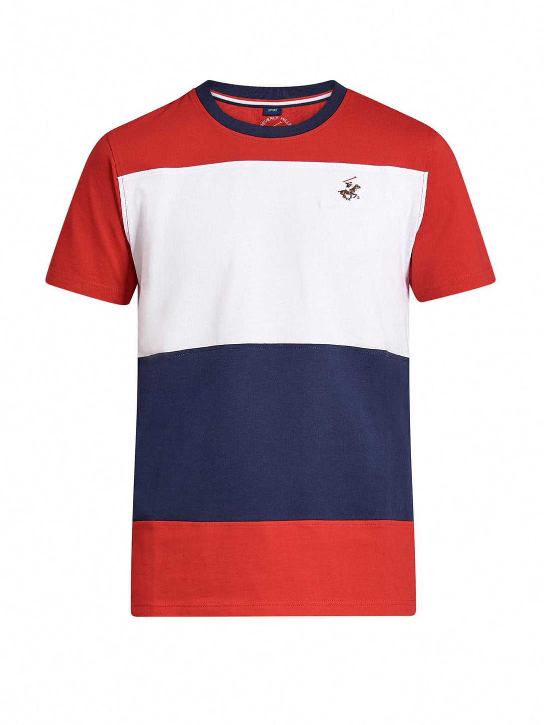 Beverly Hills Polo Club UK-TEAM STRIPE SIGNATURE POLO PONY T-SHIRT AA RED