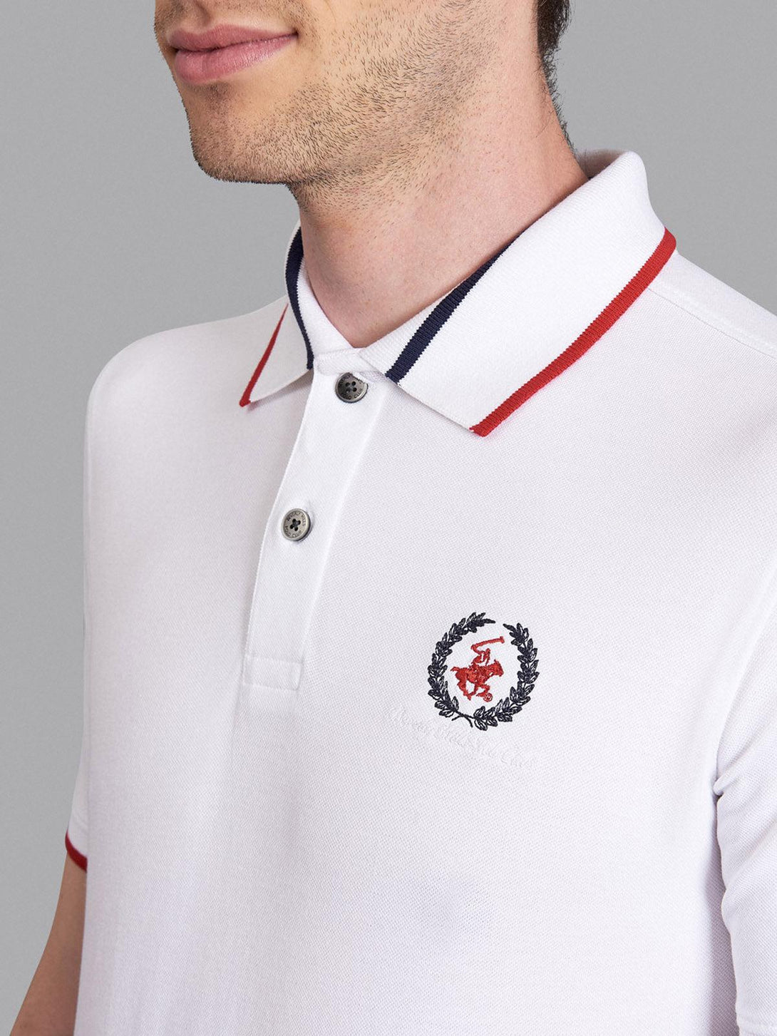 Beverly Hills Polo Club UK-TEAM TIPPED WREATH LOGO POLO SHIRT WHITE